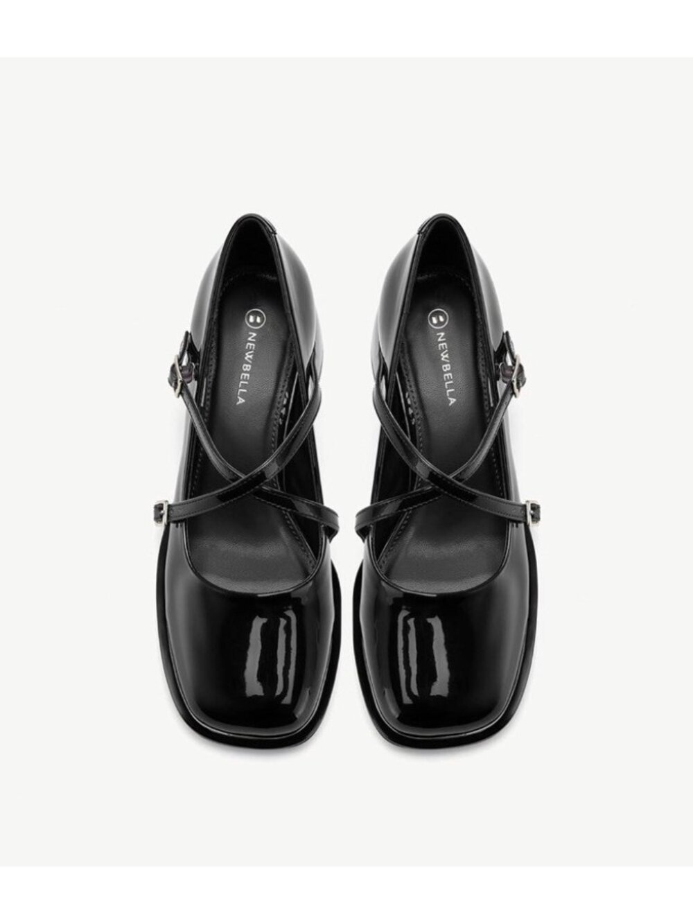 Women's Retro Mary Janes - Patent Leather Chunky Heel Pumps W Cross Strap Size 6